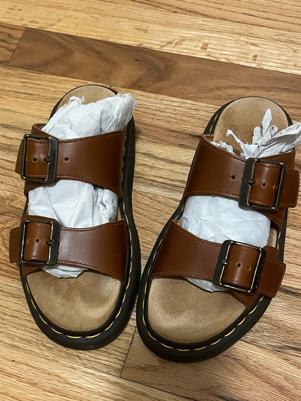 Dr. Martens Brown Double Buckle Slide Sandals